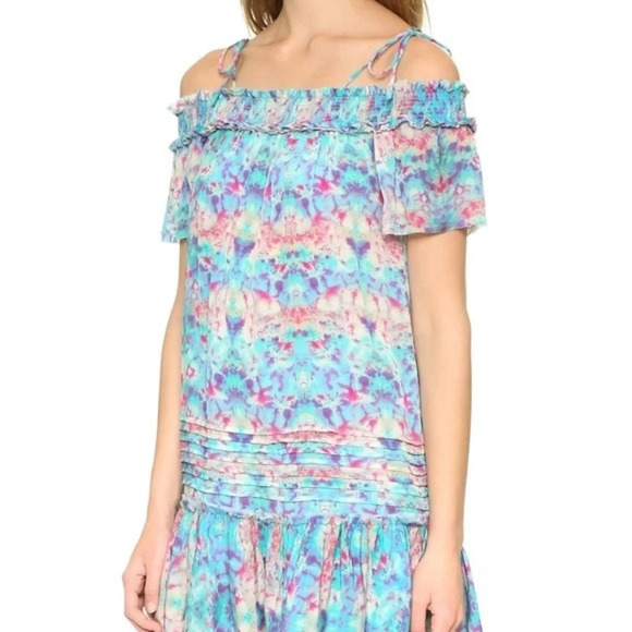 Anthro Willa Mini Dress Pepin Off the Shoulder Ruffle Tier sz 4 - Picture 5 of 6